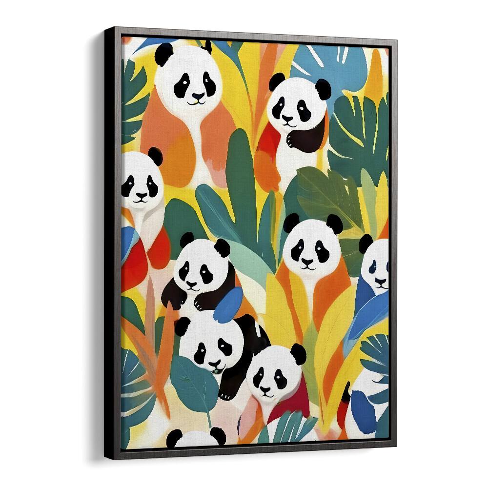 Pandas A Tropical By Uma Gokhale Animal Art Prints in Black Floater Frame