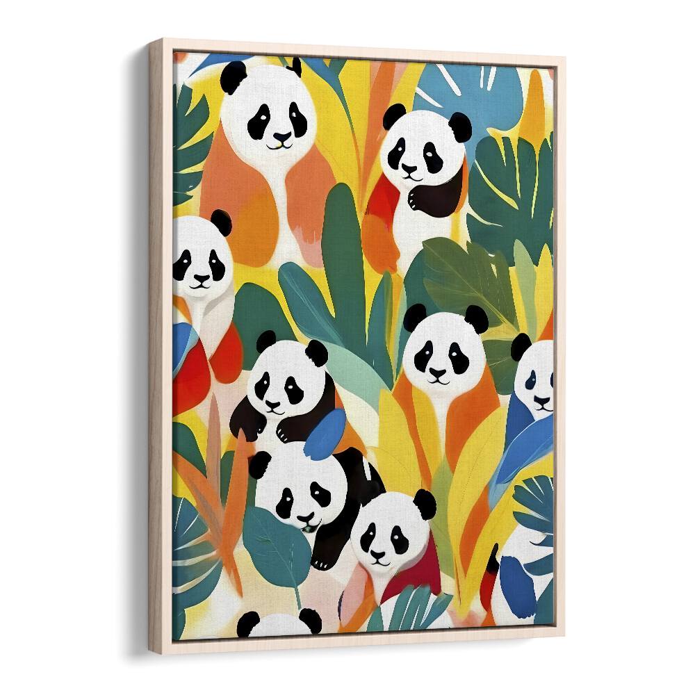 Pandas A Tropical By Uma Gokhale Animal Art Prints in Oak Wood Floater Frame