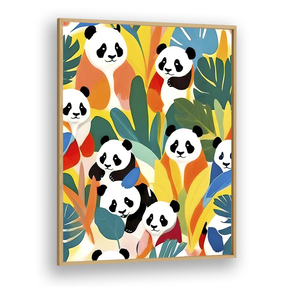 Pandas A Tropical By Uma Gokhale Animal Art Prints in Oak Wood Plain Frame