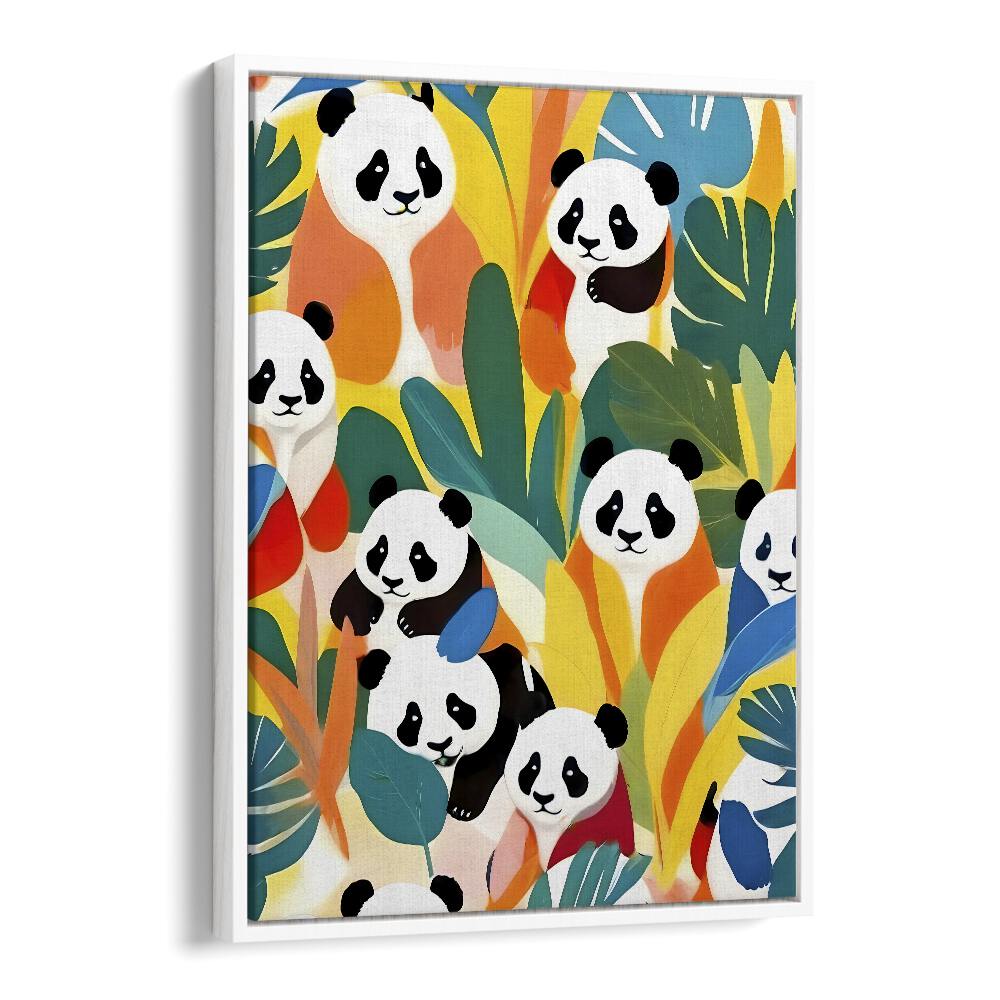 Pandas A Tropical By Uma Gokhale Animal Art Prints in White Floater Frame