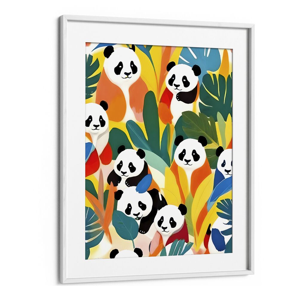 Pandas A Tropical By Uma Gokhale Animal Art Prints in White Frame With Mount