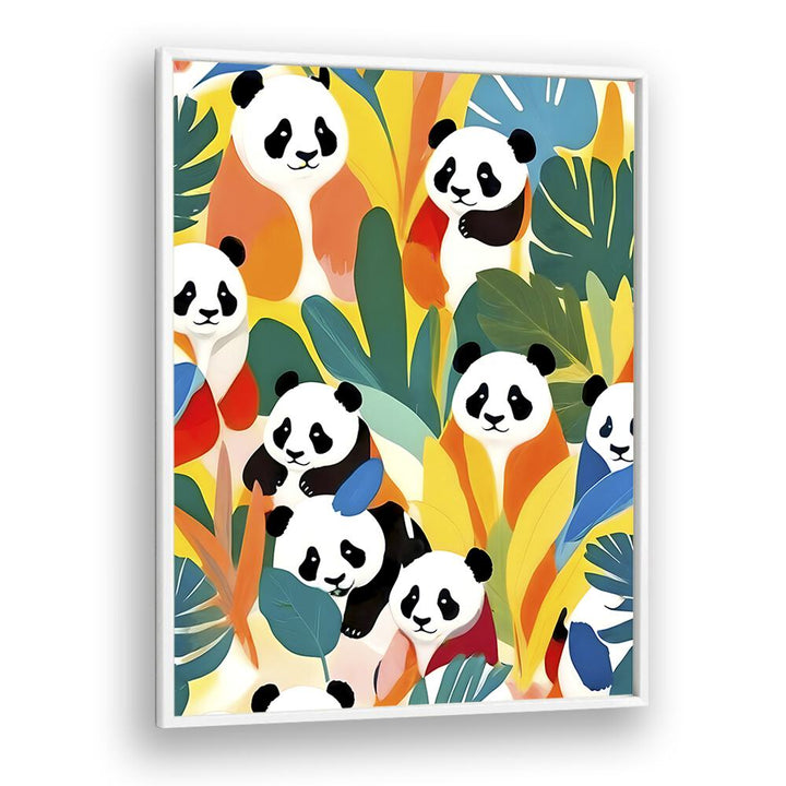 Pandas A Tropical By Uma Gokhale Animal Art Prints in White Plain Frame