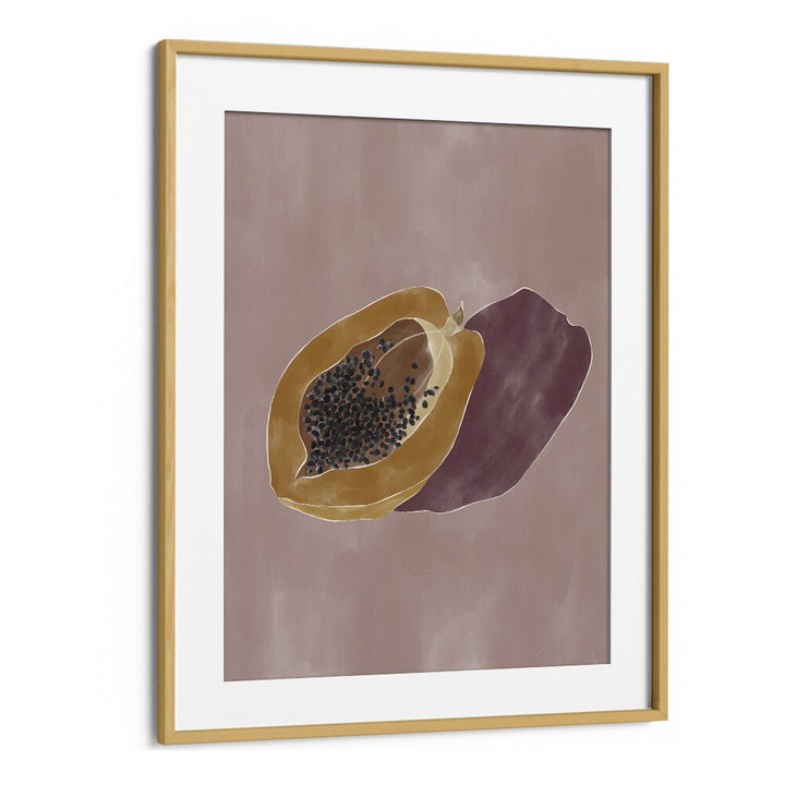 Papaya By Ivy Green Kitchen Art Prints in Oak Wood Frame With Mount