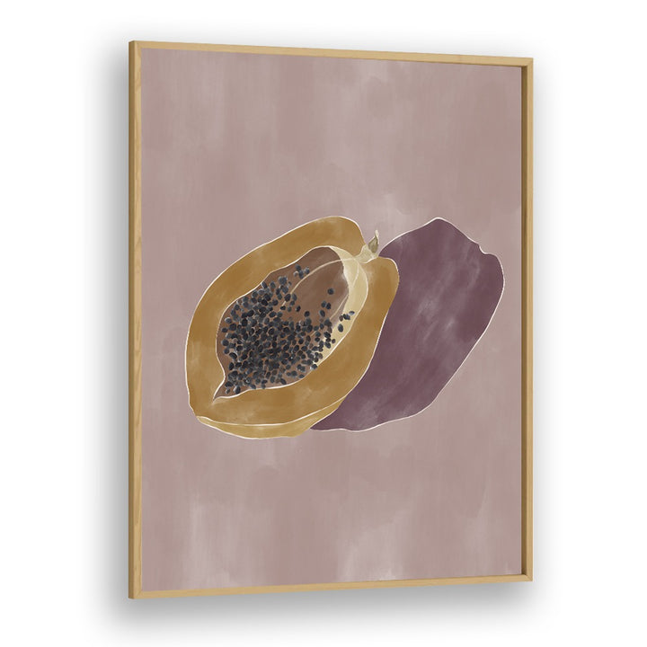 Papaya By Ivy Green Kitchen Art Prints in Oak Wood Plain Frame