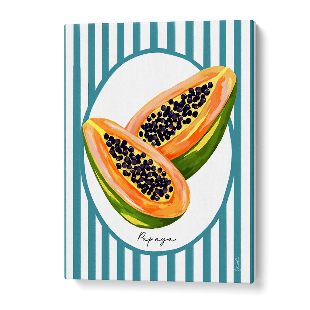 Papaya On Stripes Kitchen Posters Kitchen Art Prints in Gallery Wrap