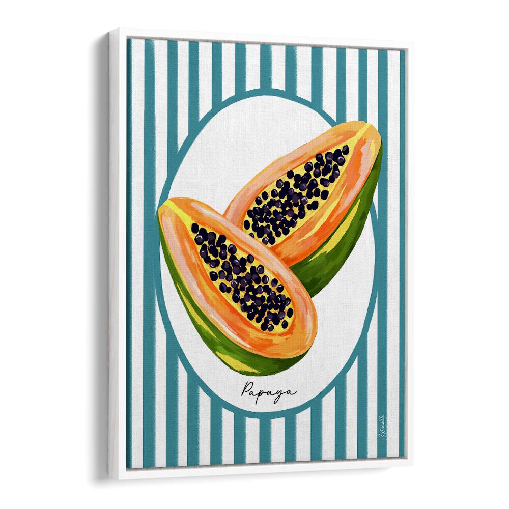 Papaya On Stripes Kitchen Posters Kitchen Art Prints in White Floater Frame