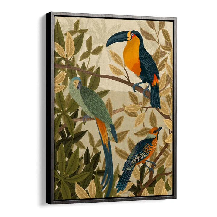 Paradise Birds By Goed Blauw Kids Room Paintings Kids Room Wall Art in Black Floater Frame