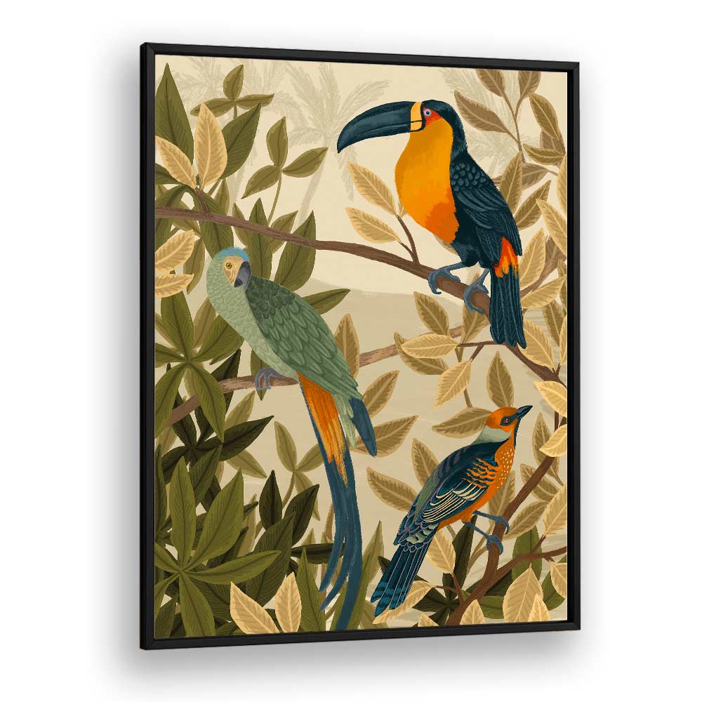 Paradise Birds By Goed Blauw Kids Room Paintings Kids Room Wall Art in Black Plain Frame