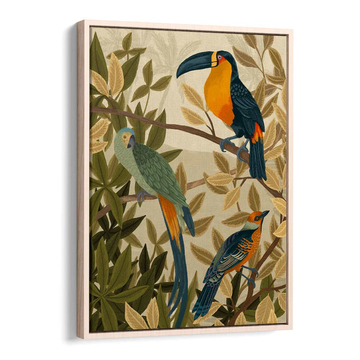 Paradise Birds By Goed Blauw Kids Room Paintings Kids Room Wall Art in Oak Wood Floater Frame