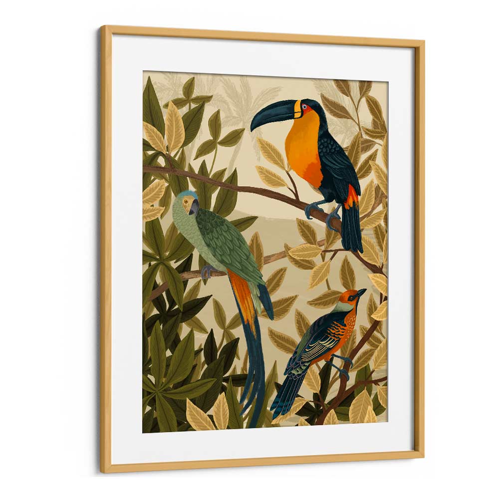 Paradise Birds By Goed Blauw Kids Room Paintings Kids Room Wall Art in Oak Wood Frame With Mount