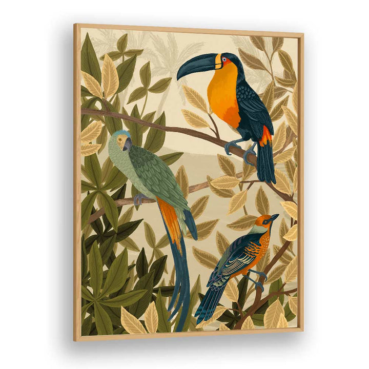 Paradise Birds By Goed Blauw Kids Room Paintings Kids Room Wall Art in Oak Wood Plain Frame