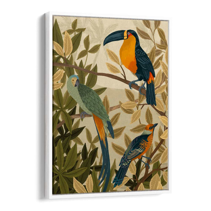 Paradise Birds By Goed Blauw Kids Room Paintings Kids Room Wall Art in White Floater Frame