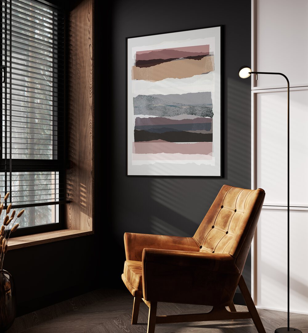 Parallel Abstract Pieces By Mareike Bohmer Abstract Art Abstract Paintings in Black Plain Frame placed on a Dark Grey Colored Wall in the Drawing Room