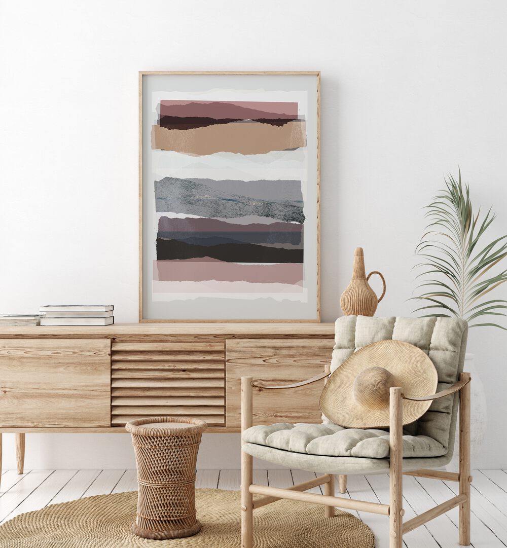 Parallel Abstract Pieces By Mareike Bohmer Abstract Art Abstract Paintings in Oak Wood Plain Frame placed on a Console Table in the Drawing Room