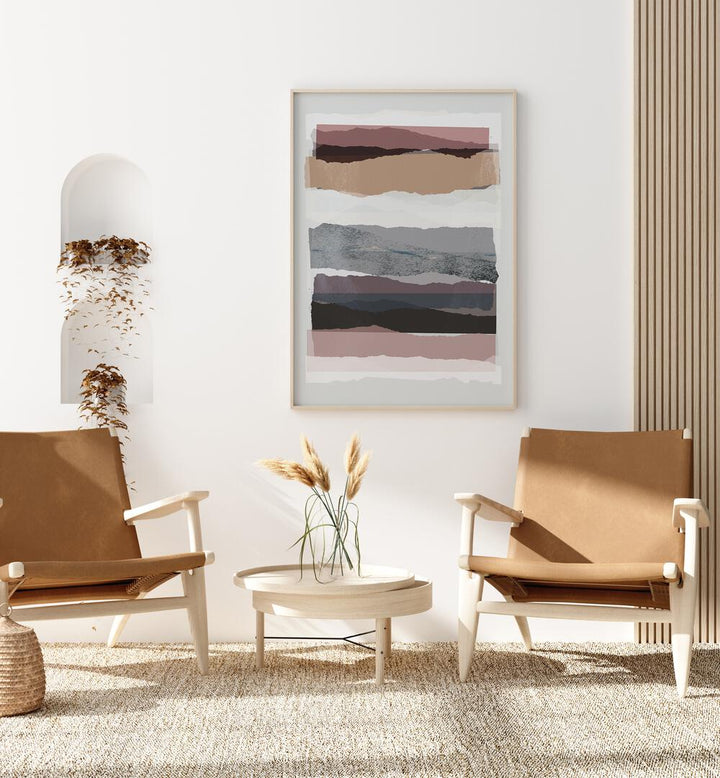 Parallel Abstract Pieces By Mareike Bohmer Abstract Art Abstract Paintings in Oak Wood Plain Frame placed on a White Colored Wall in the Drawing Room