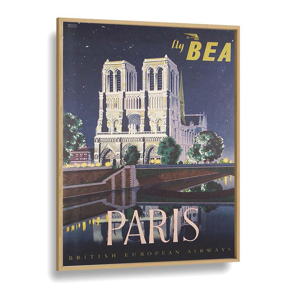 Paris-British European Airways  Vintage Travel Posters in Oak Wood Plain Frame