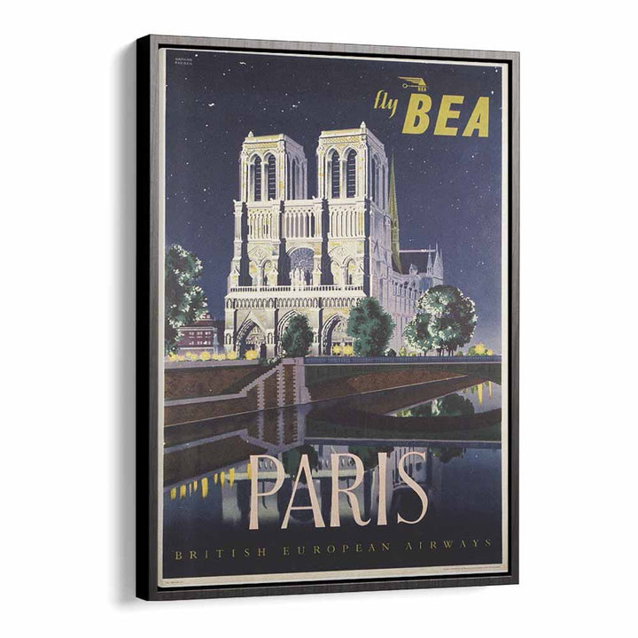 Paris-British European Airways  Vintage Travel Posters in Black Floater Frame