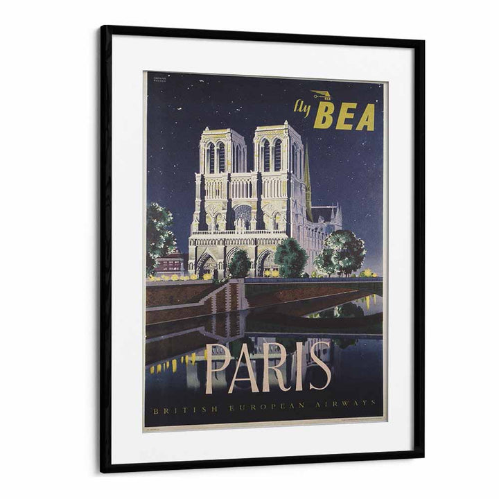 Paris-British European Airways  Vintage Travel Posters in Black Frame With Mount