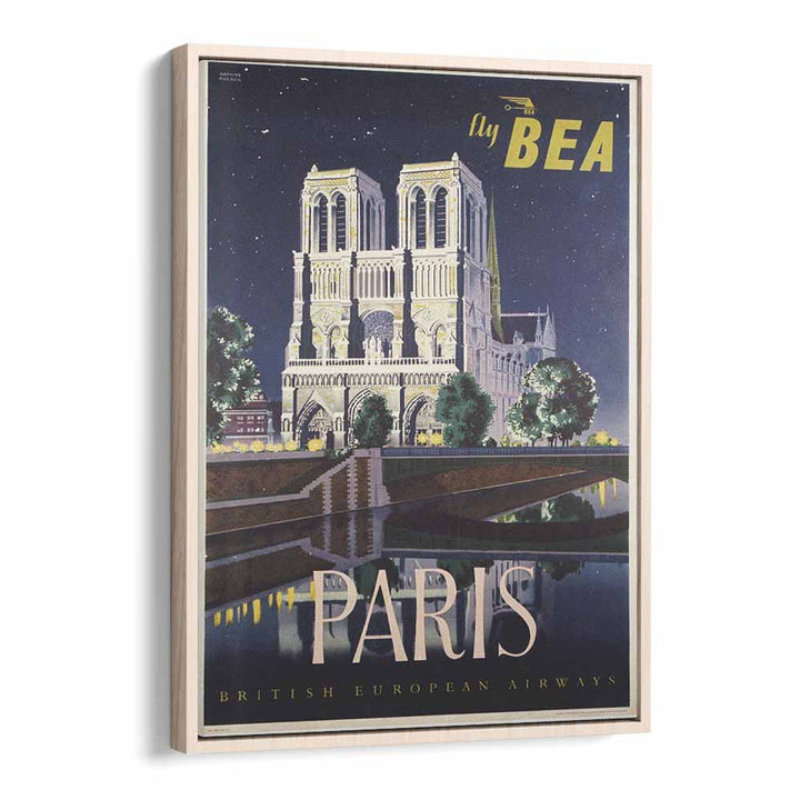 Paris-British European Airways  Vintage Travel Posters in Oak Wood Floater Frame