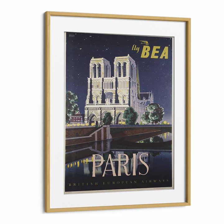 Paris-British European Airways  Vintage Travel Posters in Oak Wood Frame With Mount