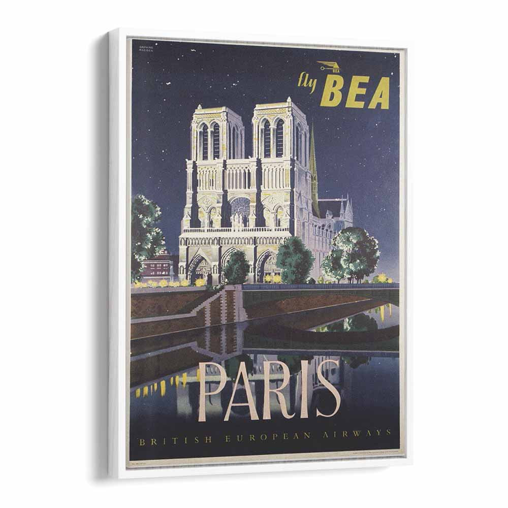 Paris-British European Airways  Vintage Travel Posters in White Floater Frame