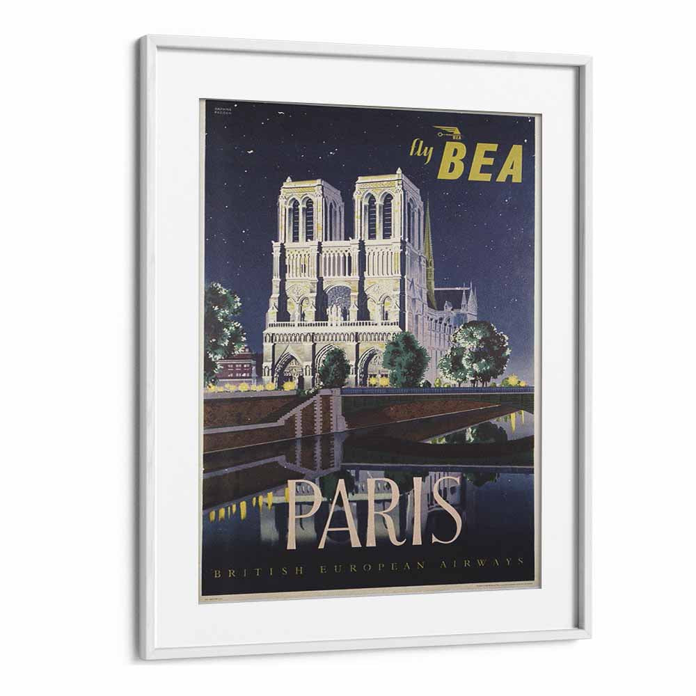 Paris-British European Airways  Vintage Travel Posters in White Frame With Mount