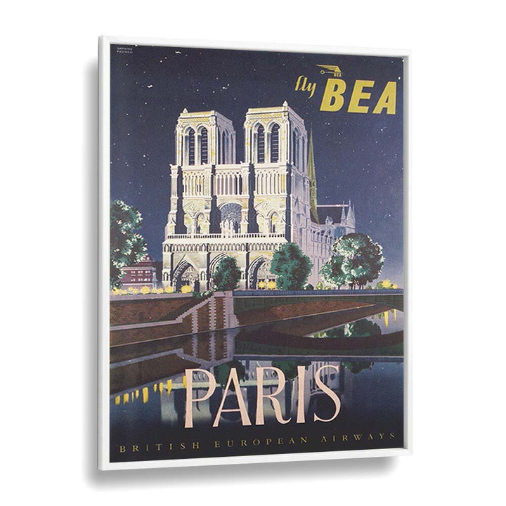 Paris-British European Airways  Vintage Travel Posters in White Plain Frame