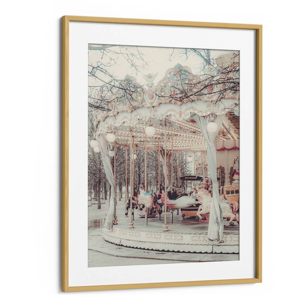 Paris Carousel ii By Grace Digital Art Co Kids Room Prints in Oak Wood Frame With Mount