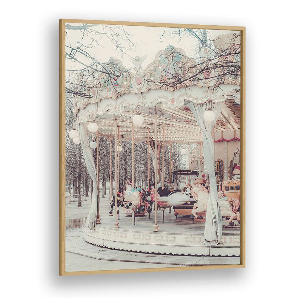 Paris Carousel ii By Grace Digital Art Co Kids Room Prints in Oak Wood Plain Frame