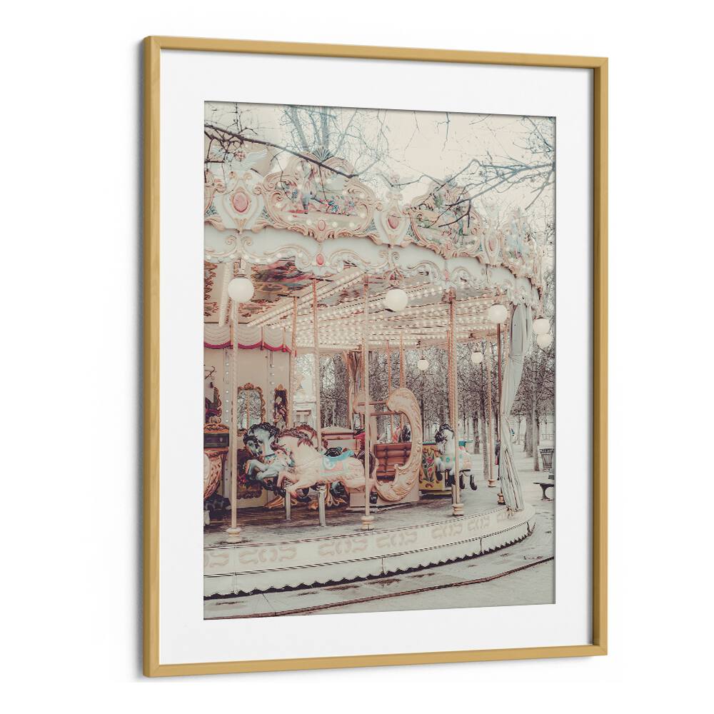 Paris Carousel iii By Grace Digital Art Co Kids Room Prints in Oak Wood Frame With Mount