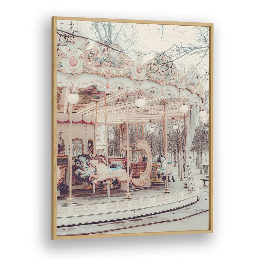 Paris Carousel iii By Grace Digital Art Co Kids Room Prints in Oak Wood Plain Frame