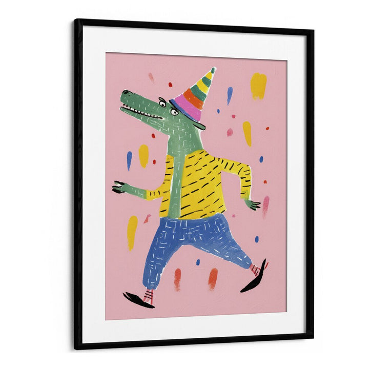 Party Croc  Kids Paintings in Black Frame With Mount