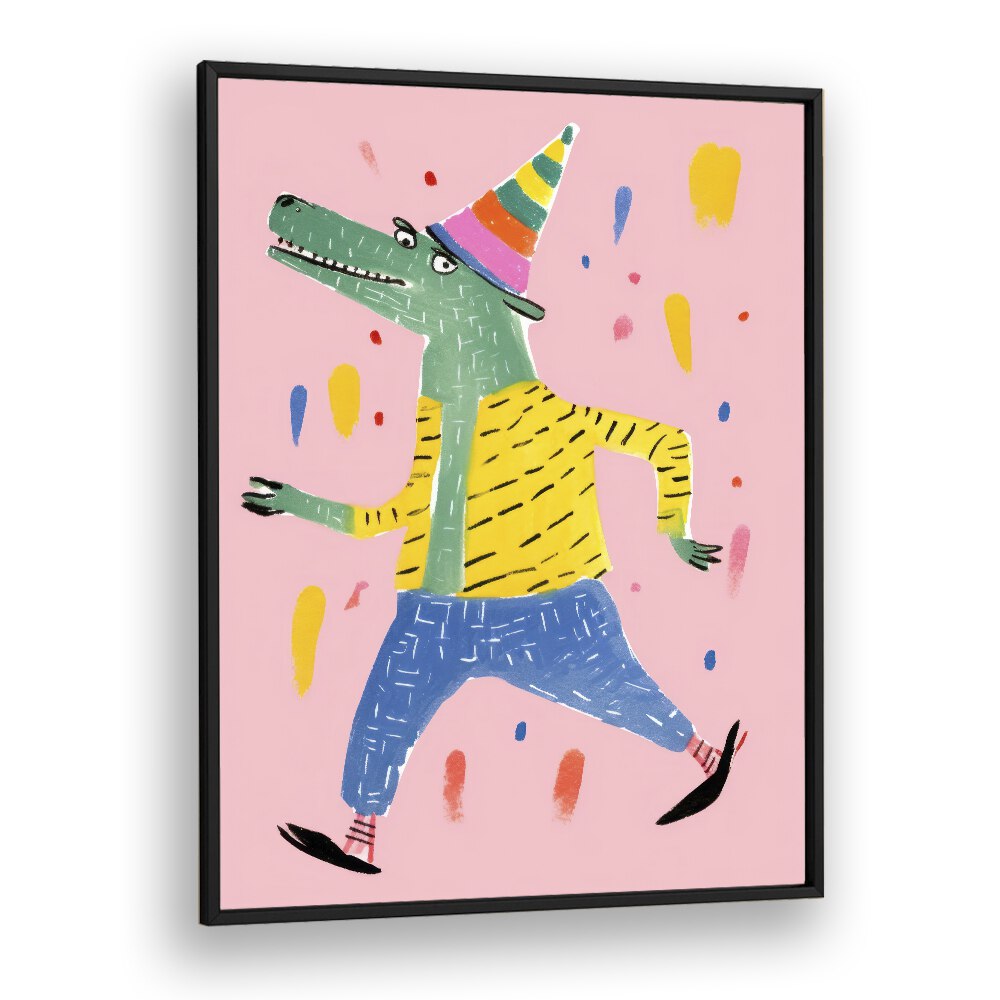 Party Croc  Kids Paintings in Black Plain Frame