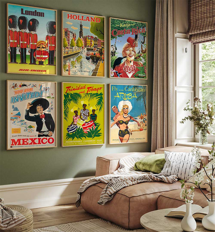 PASSPORT TO PARADISE SET , SET OF 6 PAINTINGS