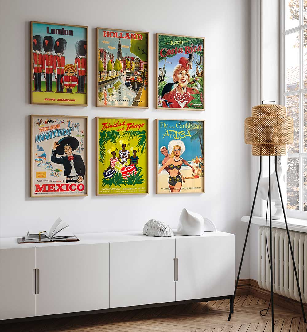 PASSPORT TO PARADISE SET , SET OF 6 PAINTINGS