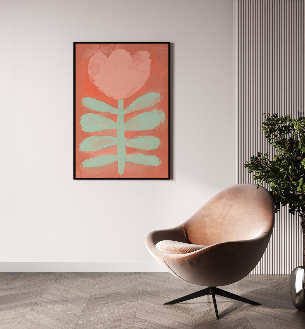 Pastel Flower By Treechild Botanical Art Prints in Black Plain Frame placed on a Cream Colored Wall in the Drawing Room