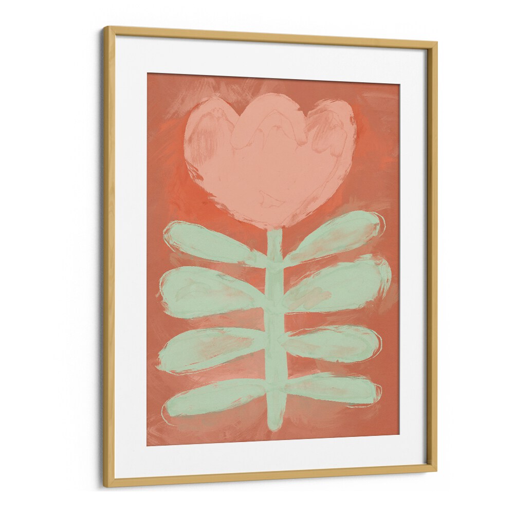 Pastel Flower By Treechild Botanical Art Prints in Oak Wood Frame With Mount