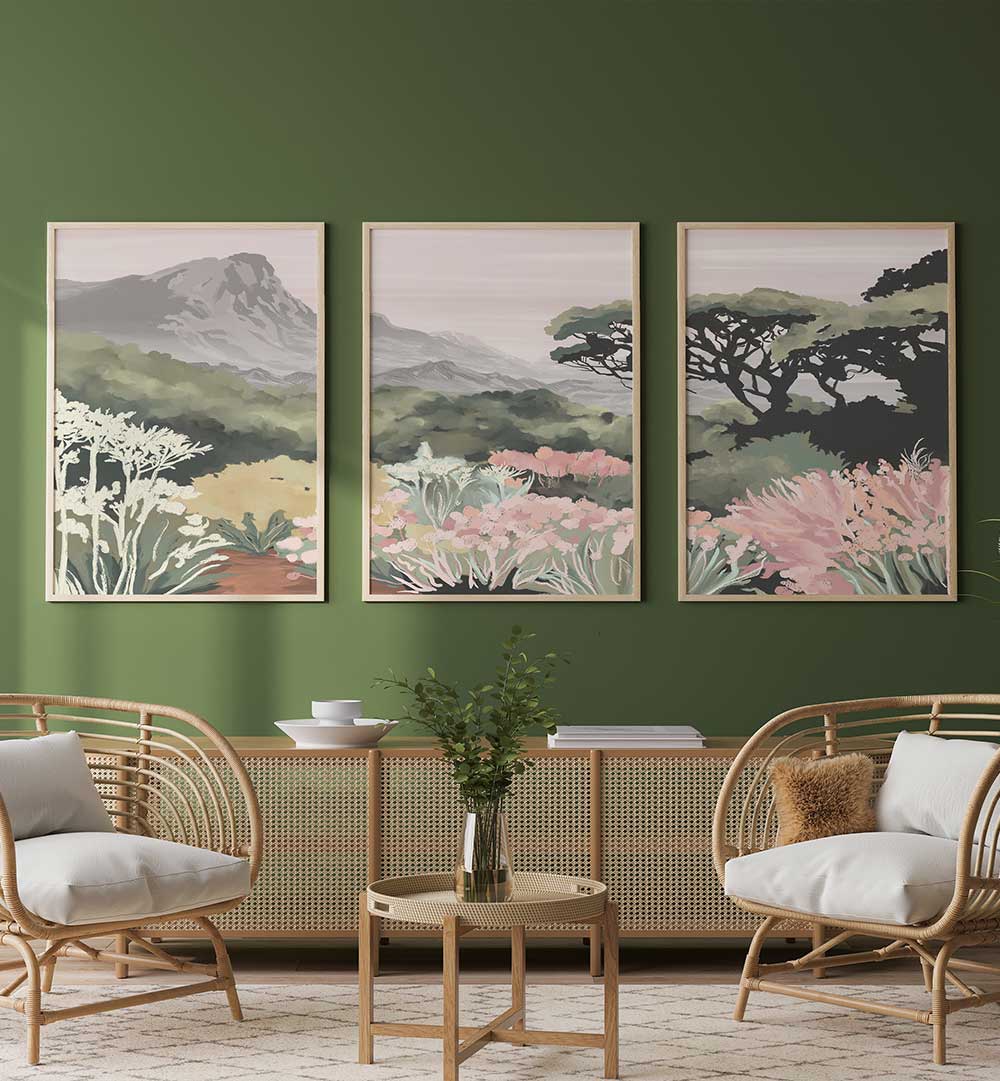 PASTEL HIGHLANDS SET , SET OF 3 PAINTINGS