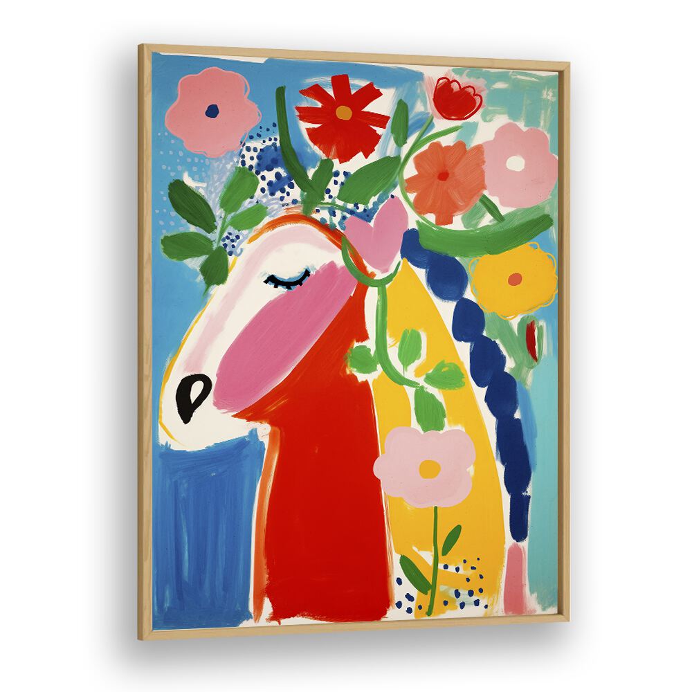 Pastel Horse by Treechild Wall Art Prints in Oak Wood Plain Frame