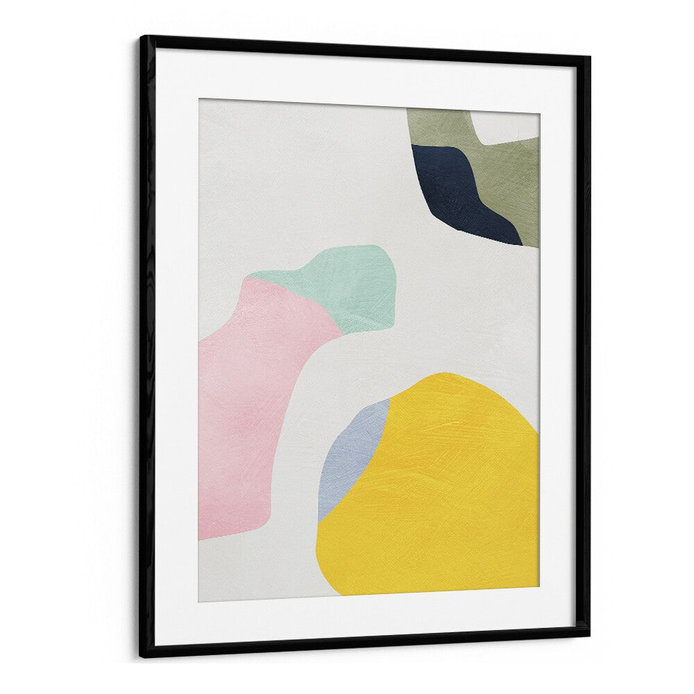 Pastel Minimal Shapes By Ana Rut Bre Landscape Art Prints in Black Frame With Mount