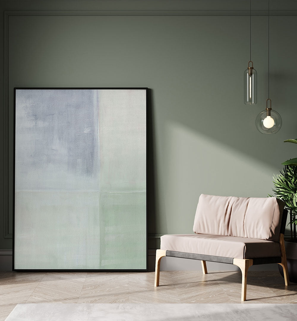 PASTEL PAINTED WALL GREY GREEN , ABSTRACT PAINTINGS