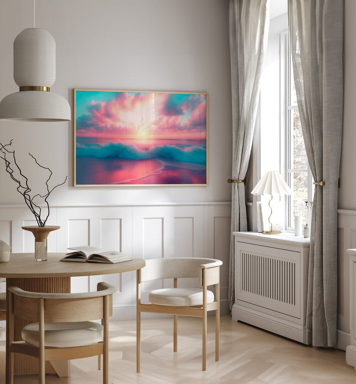 Stylish living room featuring PASTEL PERFECTION, BEACH PAINTINGS by Philippe Hugonnard in soothing soft hues.