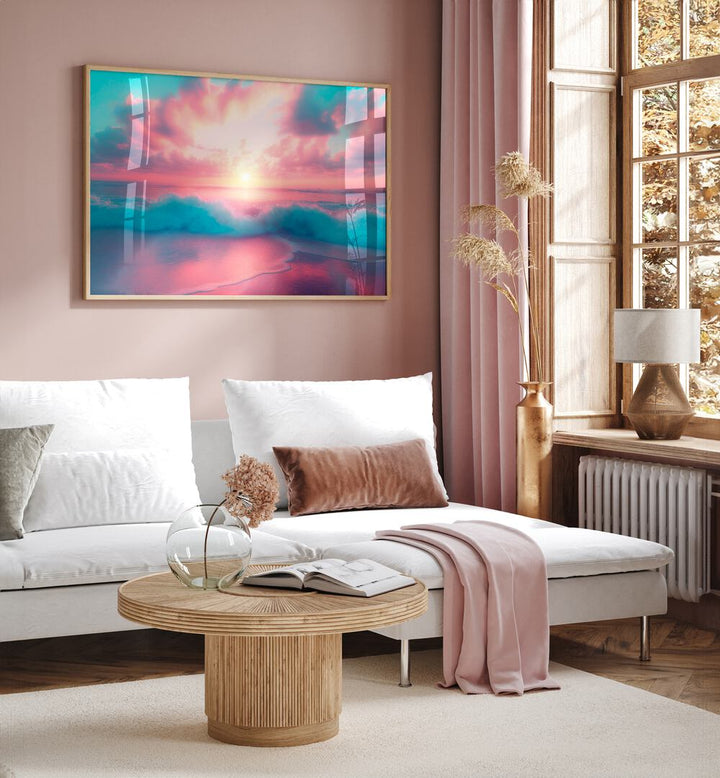 Serene living room featuring PASTEL PERFECTION, BEACH PAINTINGS by Philippe Hugonnard, showcasing enchanting soft hues.