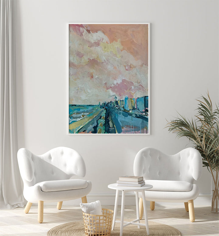 Transform your space with PASTEL SKYLINE DRIFT, LANDSCAPE PAINTINGS, showcasing serene abstract beauty.