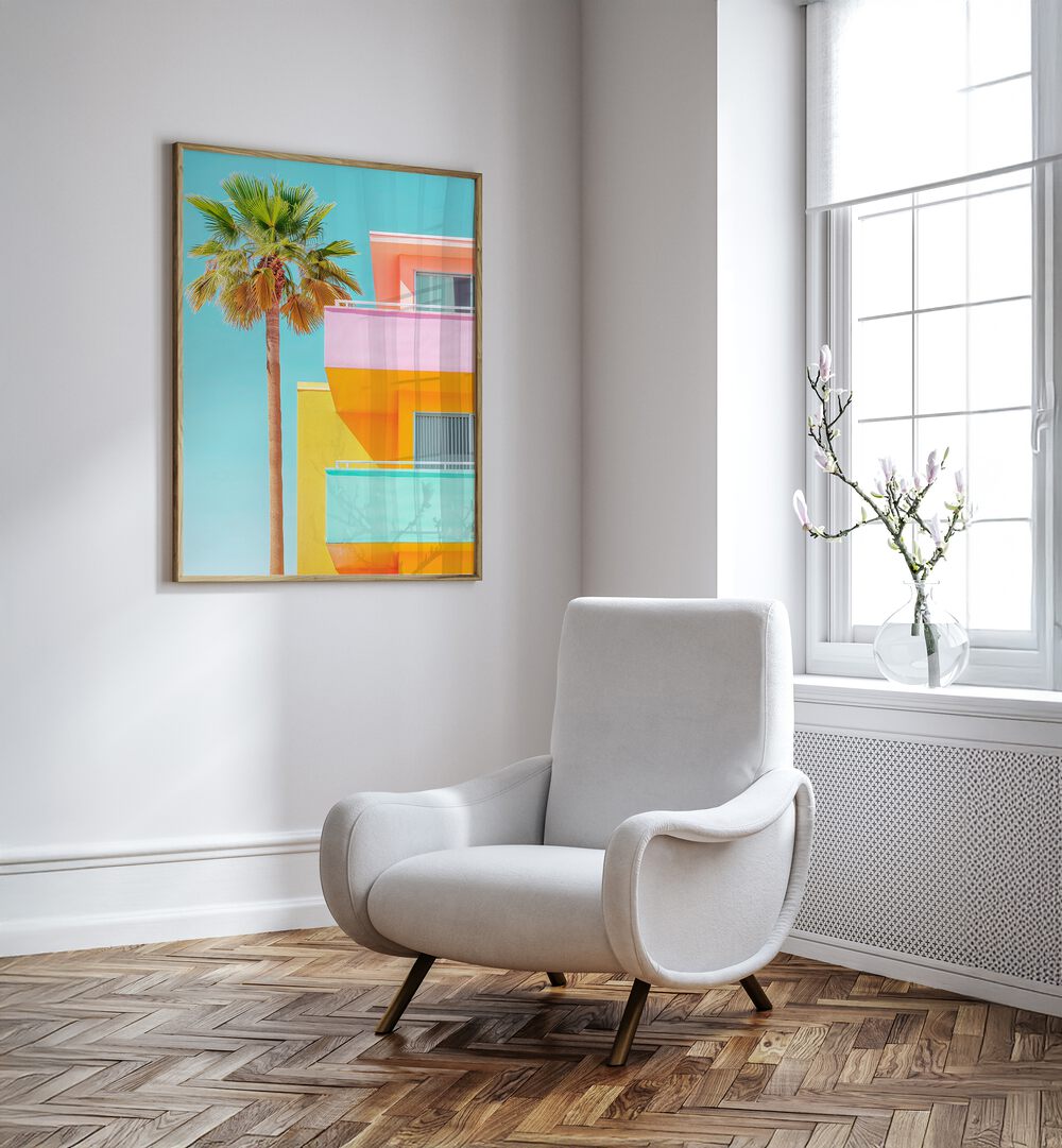 Vibrant PASTEL VENICE, BEACH PAINTINGS adorn a modern room, capturing elegance and charm by Philippe Hugonnard.
