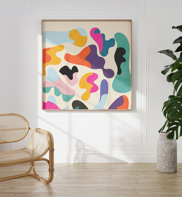 Pattern III Mid Bunt XI By Ana Rut Bre Abstract Art Abstract Paintings in Oak Wood Plain Frame placed on a White Colored Wall in the Drawing Room