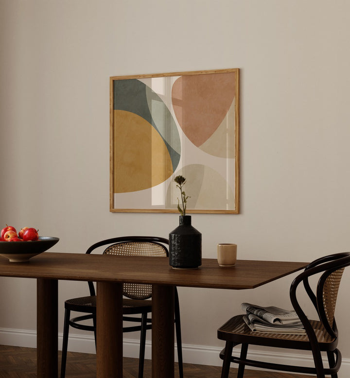 Pattern III Mid Earth II By Ana Rut Bre Abstract Art Abstract Paintings in Oak Wood Plain Frame placed on a Beige Colored Wall near a Dining Table in the Dining Room