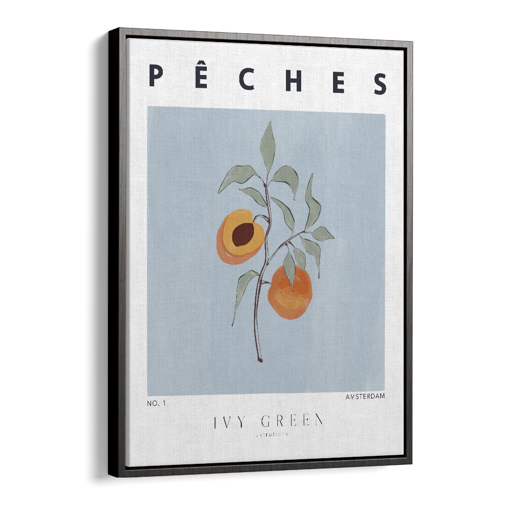 Peaches By Ivy Green Kitchen Art Prints in Black Floater Frame