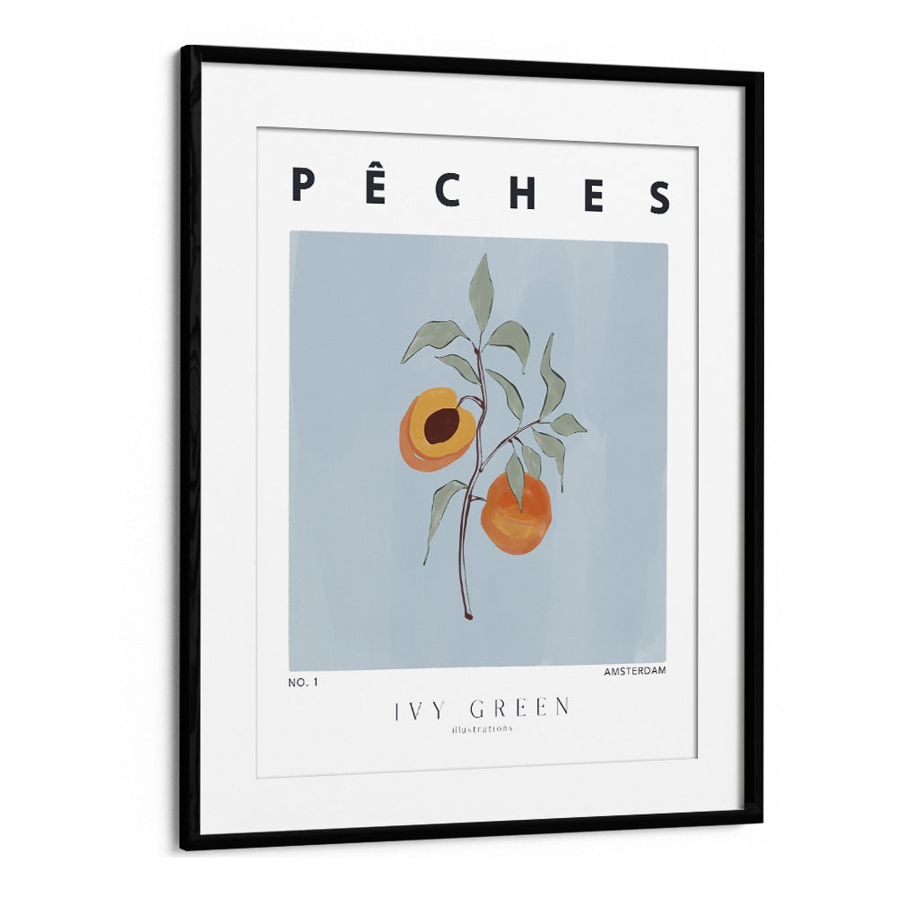 Peaches By Ivy Green Kitchen Art Prints in Black Frame With Mount