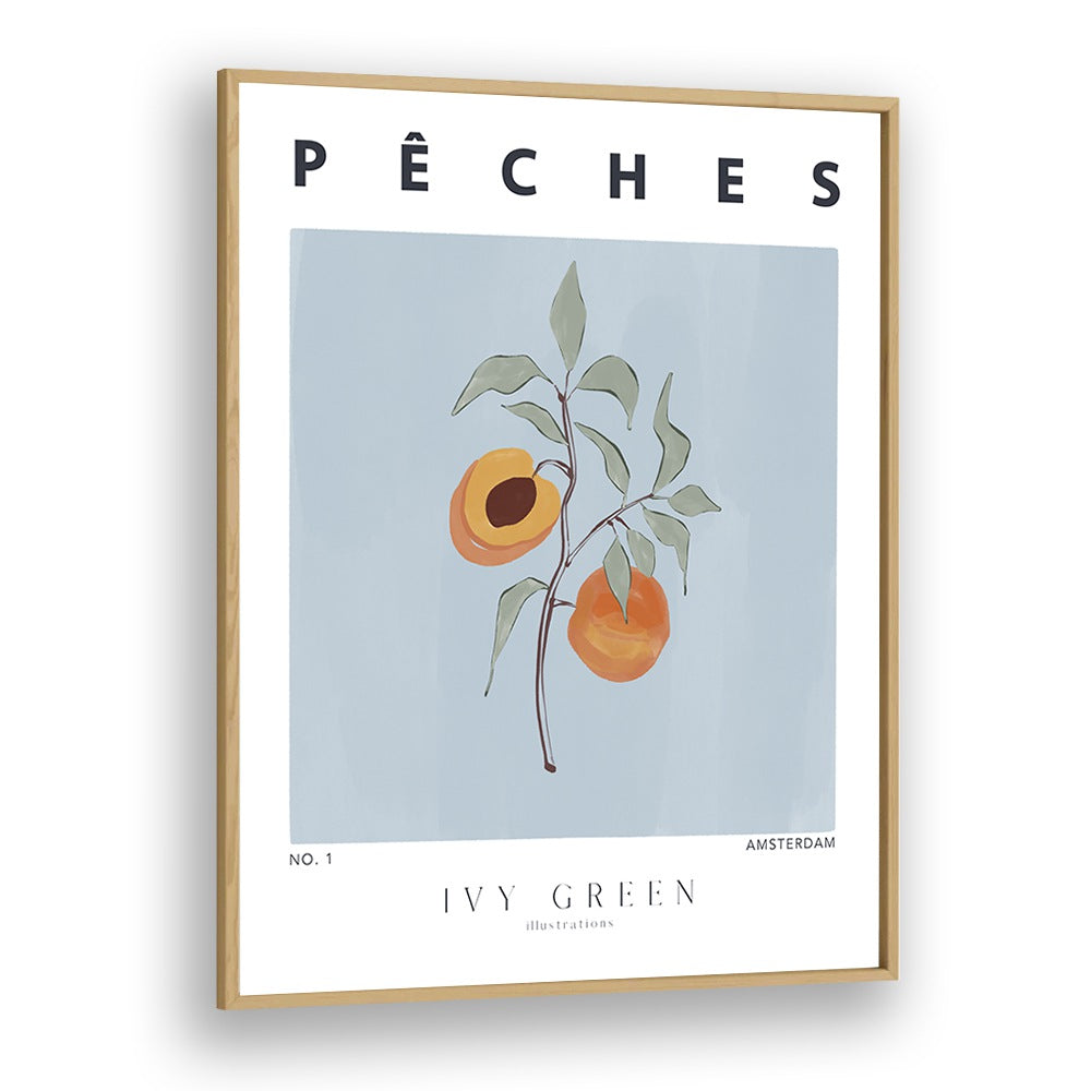 Peaches By Ivy Green Kitchen Art Prints in Oak Wood Plain Frame